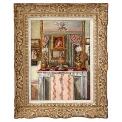 Vintage A Oil on Canvas Painting of an Interior