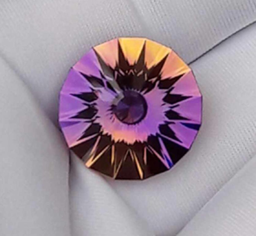 A One-of-a-Kind Ametrine in a Fancy Round Design from Our Rough/Cutter! In New Condition For Sale In Methuen, MA