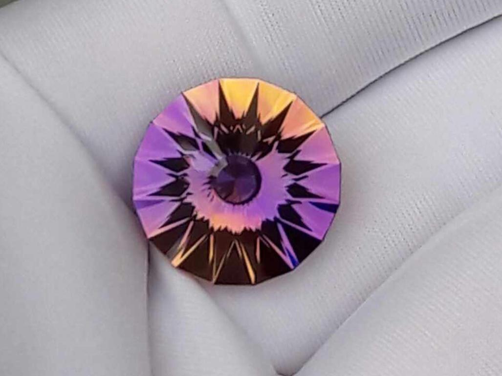 Women's or Men's A One-of-a-Kind Ametrine in a Fancy Round Design from Our Rough/Cutter! For Sale