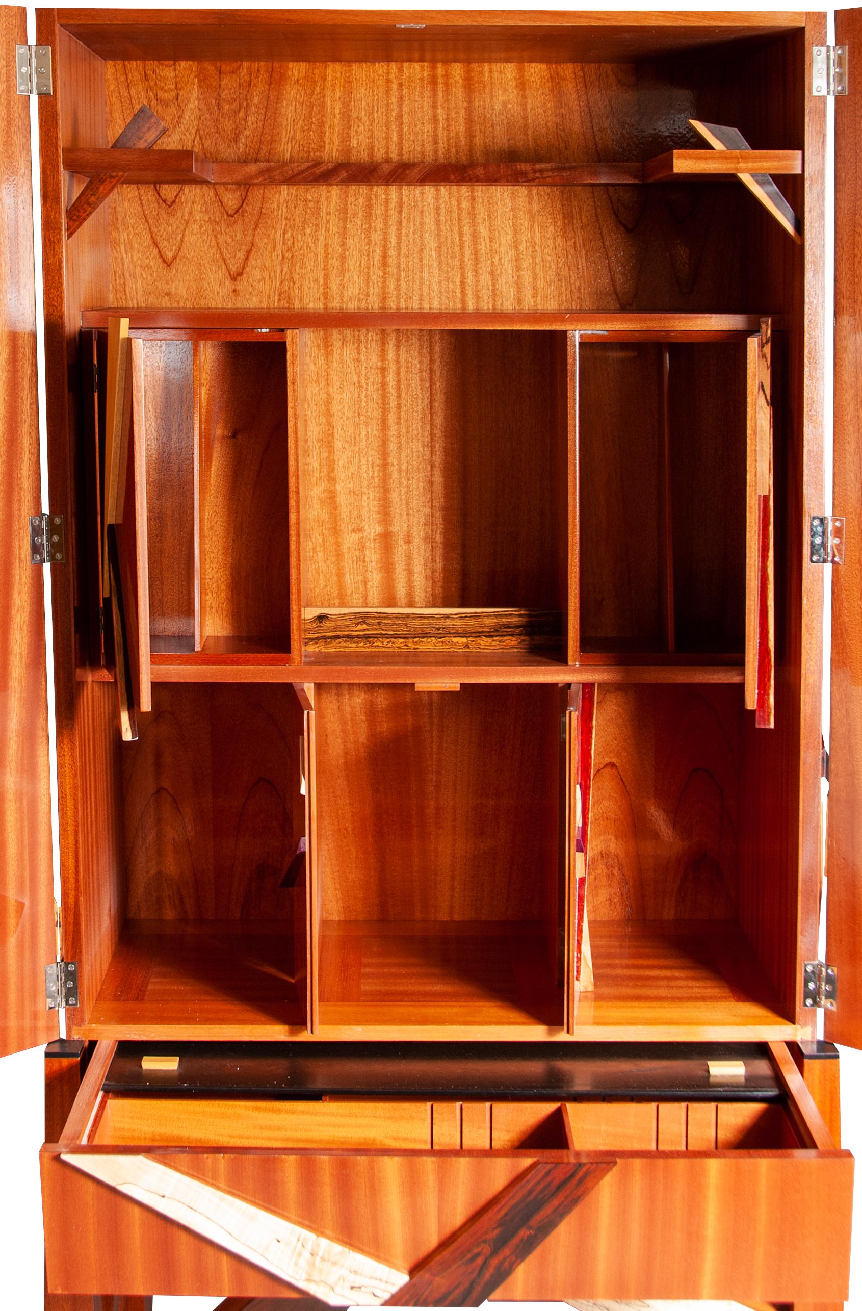 One of a Kind Artistic Sculptural Exotic Wood and Mahogany Liquor Cabinet For Sale 4