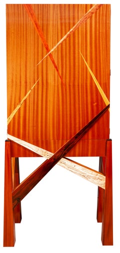 One of a Kind Artistic Sculptural Exotic Wood and Mahogany Liquor Cabinet