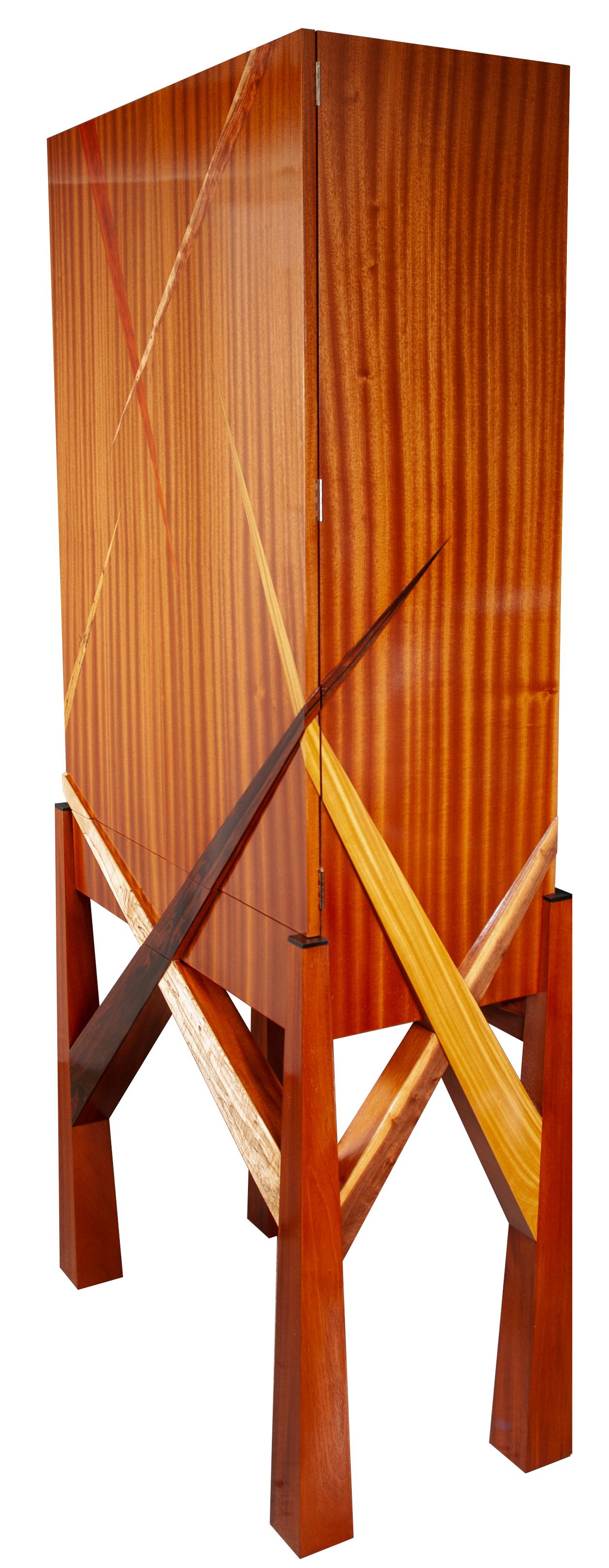Modern One of a Kind Artistic Sculptural Exotic Wood and Mahogany Liquor Cabinet For Sale
