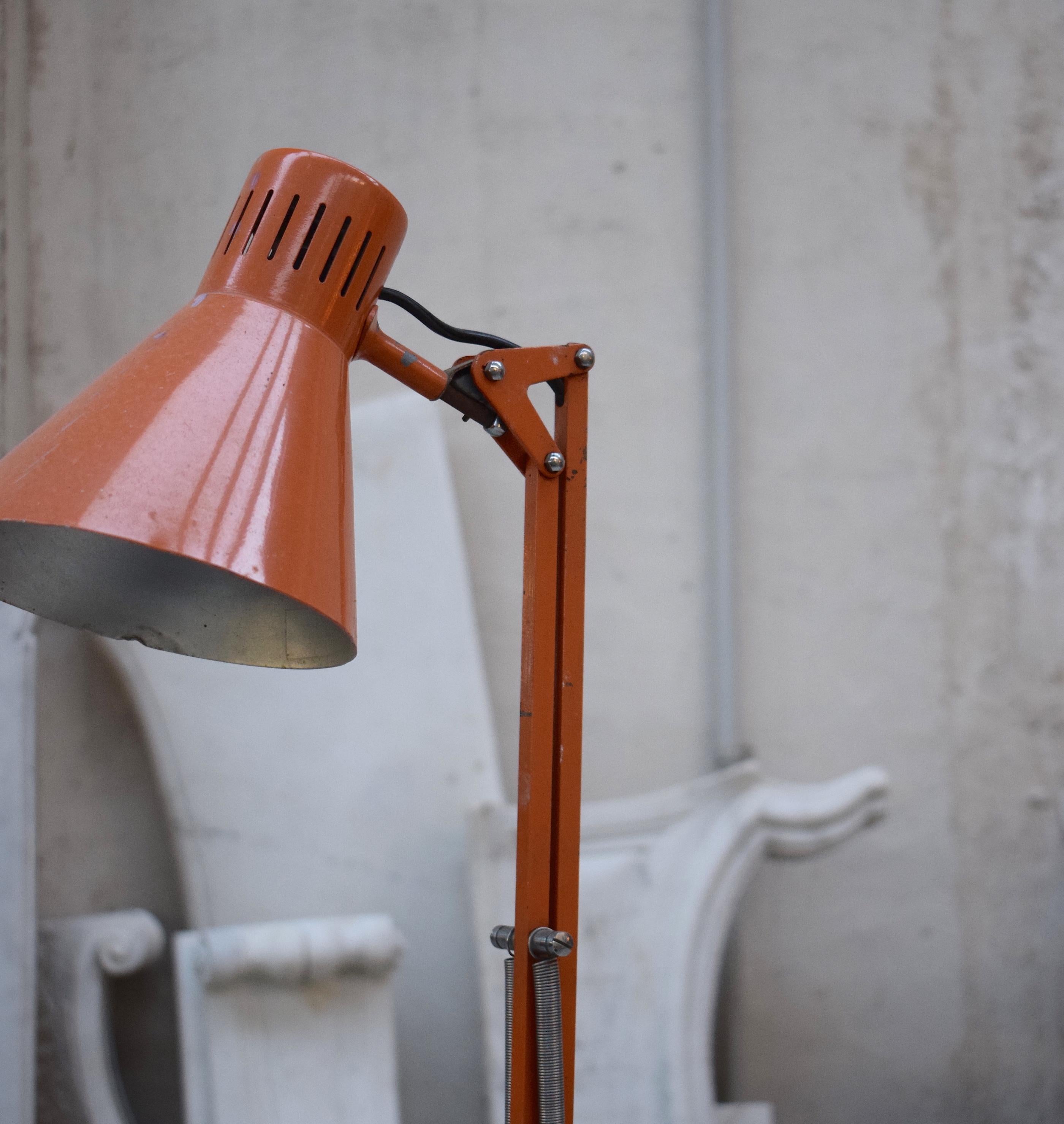 Mid-Century Modern Orange Industrial 1970s Angel Poise Style Desk Lamp