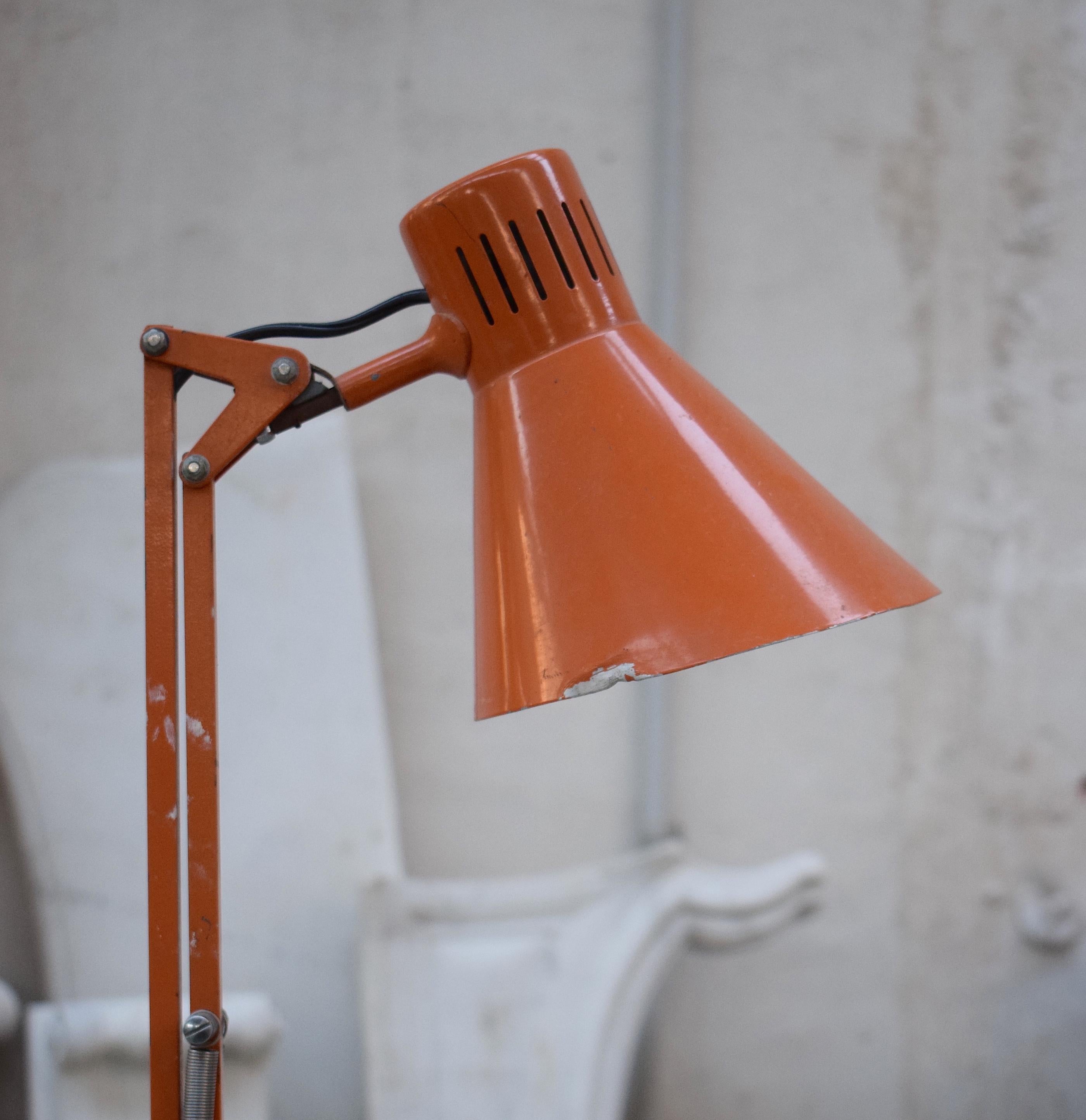 20th Century Orange Industrial 1970s Angel Poise Style Desk Lamp