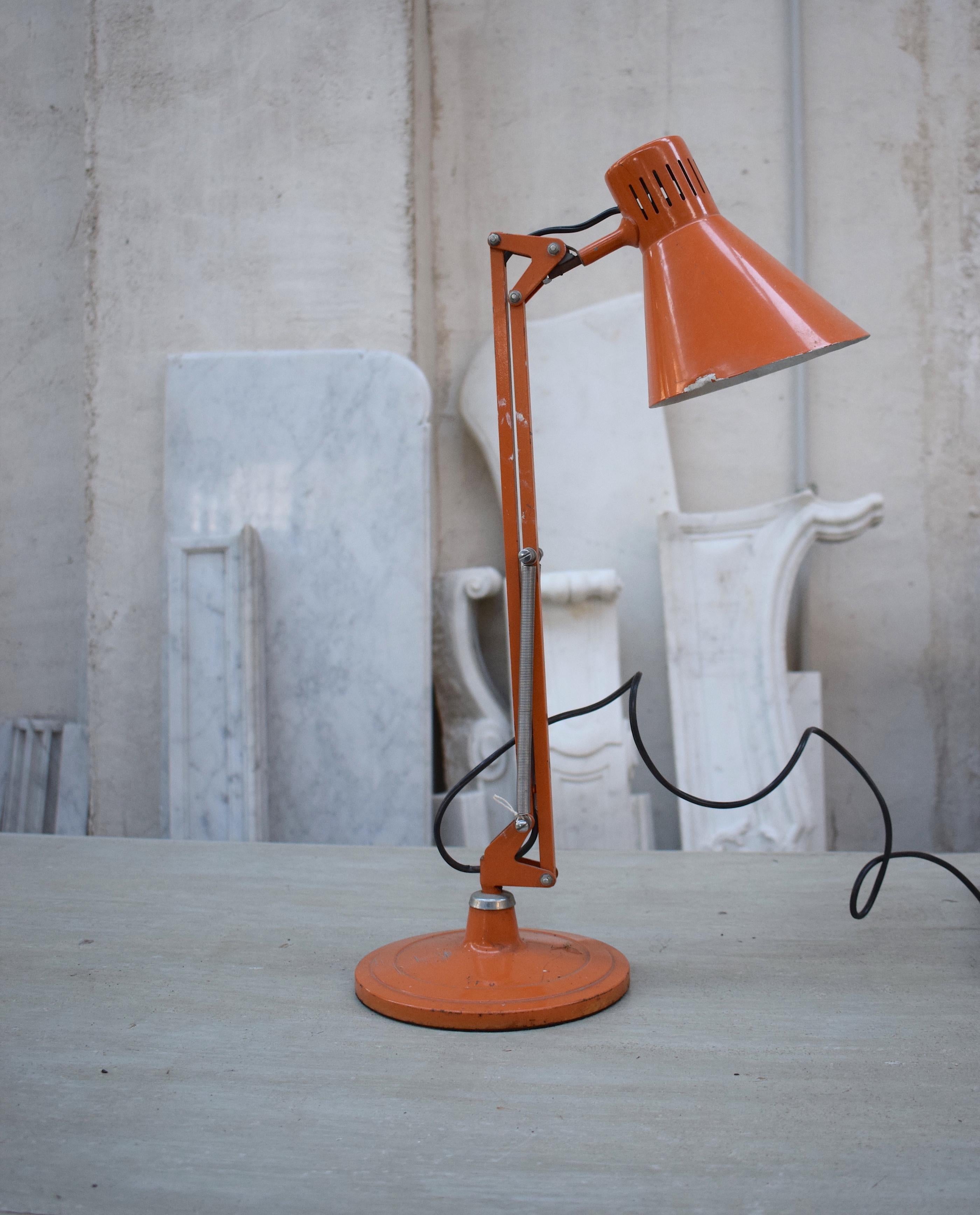 Metal Orange Industrial 1970s Angel Poise Style Desk Lamp
