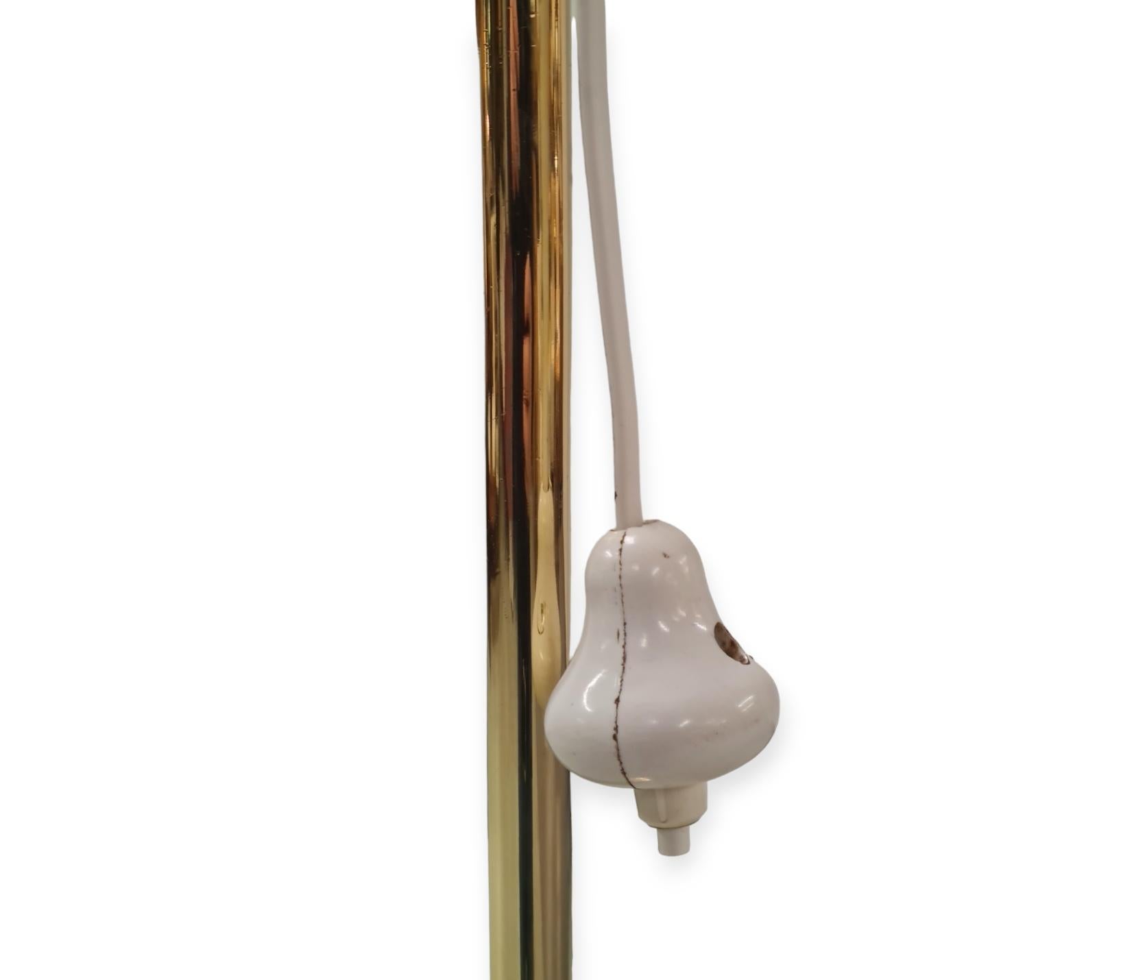 Brass A Paavo Tynell Floor Lamp Model 9613 with Rattan Shade For Sale