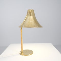 A Paavo Tynell Perforated Brass and Rattan Table Lamp 9208, Taito 1940s