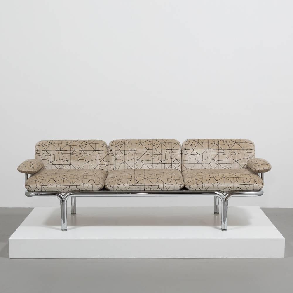 A 1960s Pace Designed Tubular Chrome Framed Sofa 1960s Fully Reupholstered by Talisman 

The Pace Collection was founded by Irving and Leon Rosen in 1960 in New York and offered high-end contemporary furniture employing rich, exotic wood veneers,