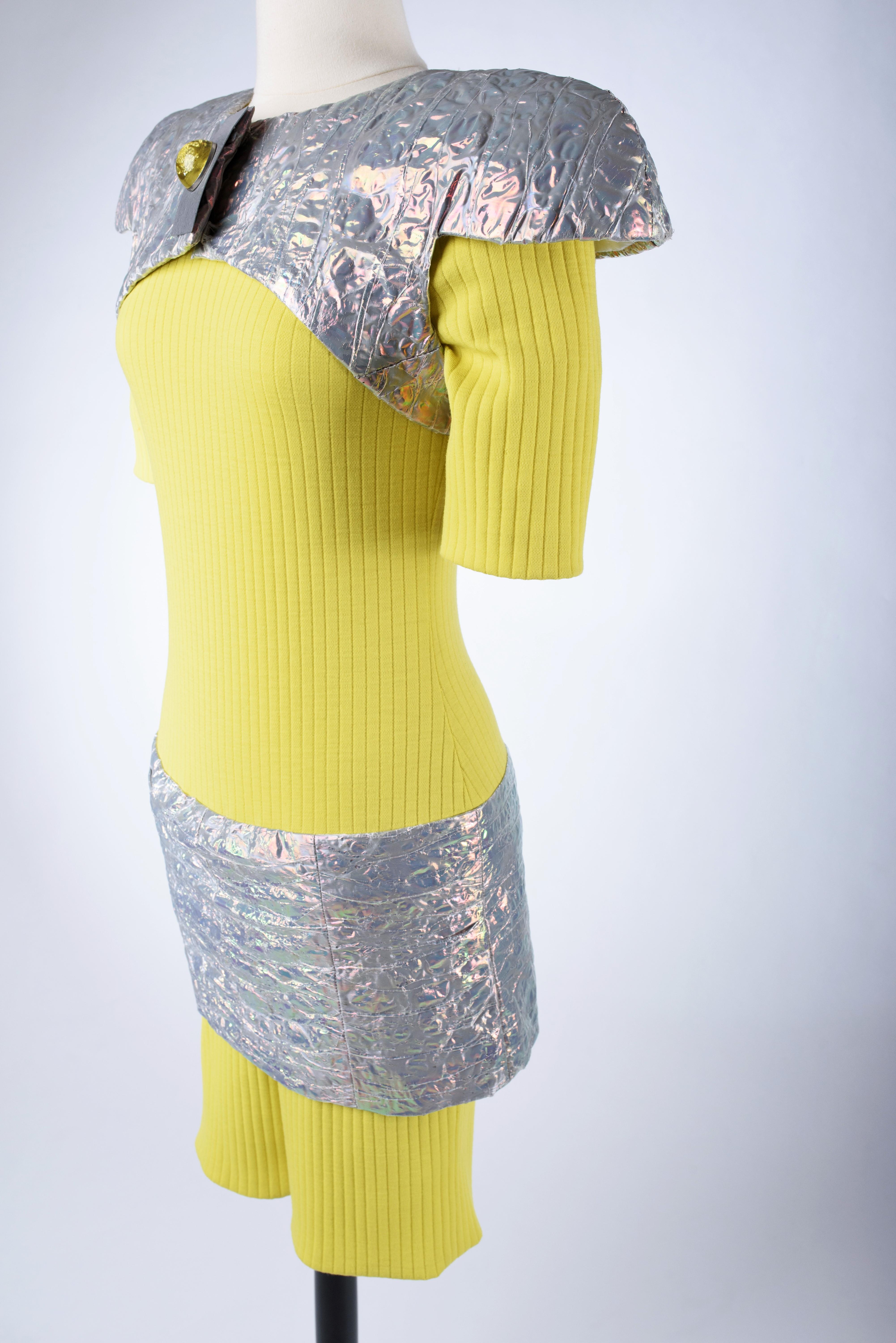 A Paco Rabanne Couture Set in Yellow knitwear and Papier Fou- Spring Summer 1991 For Sale 4