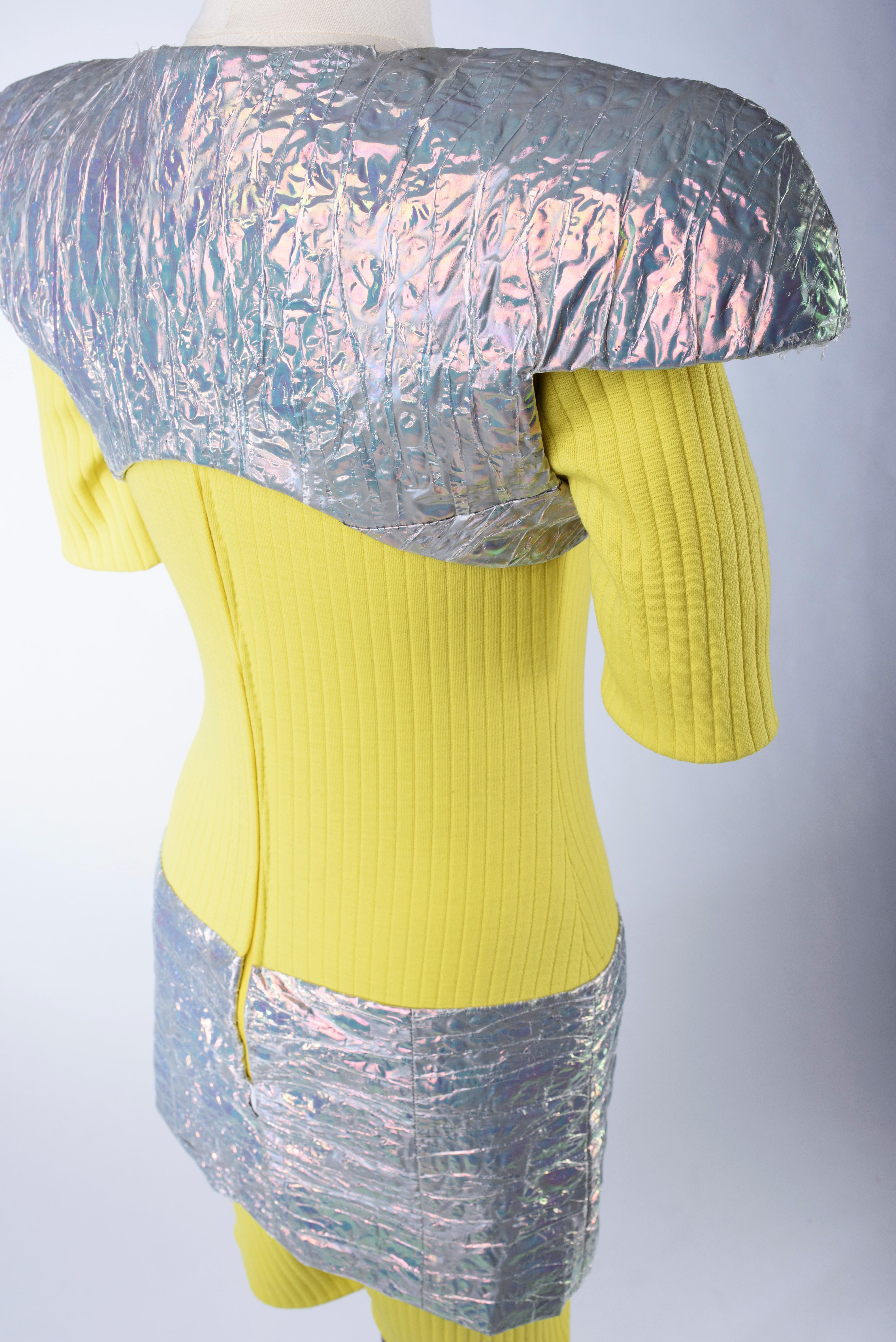 A Paco Rabanne Couture Set in Yellow knitwear and Papier Fou- Spring Summer 1991 For Sale 6
