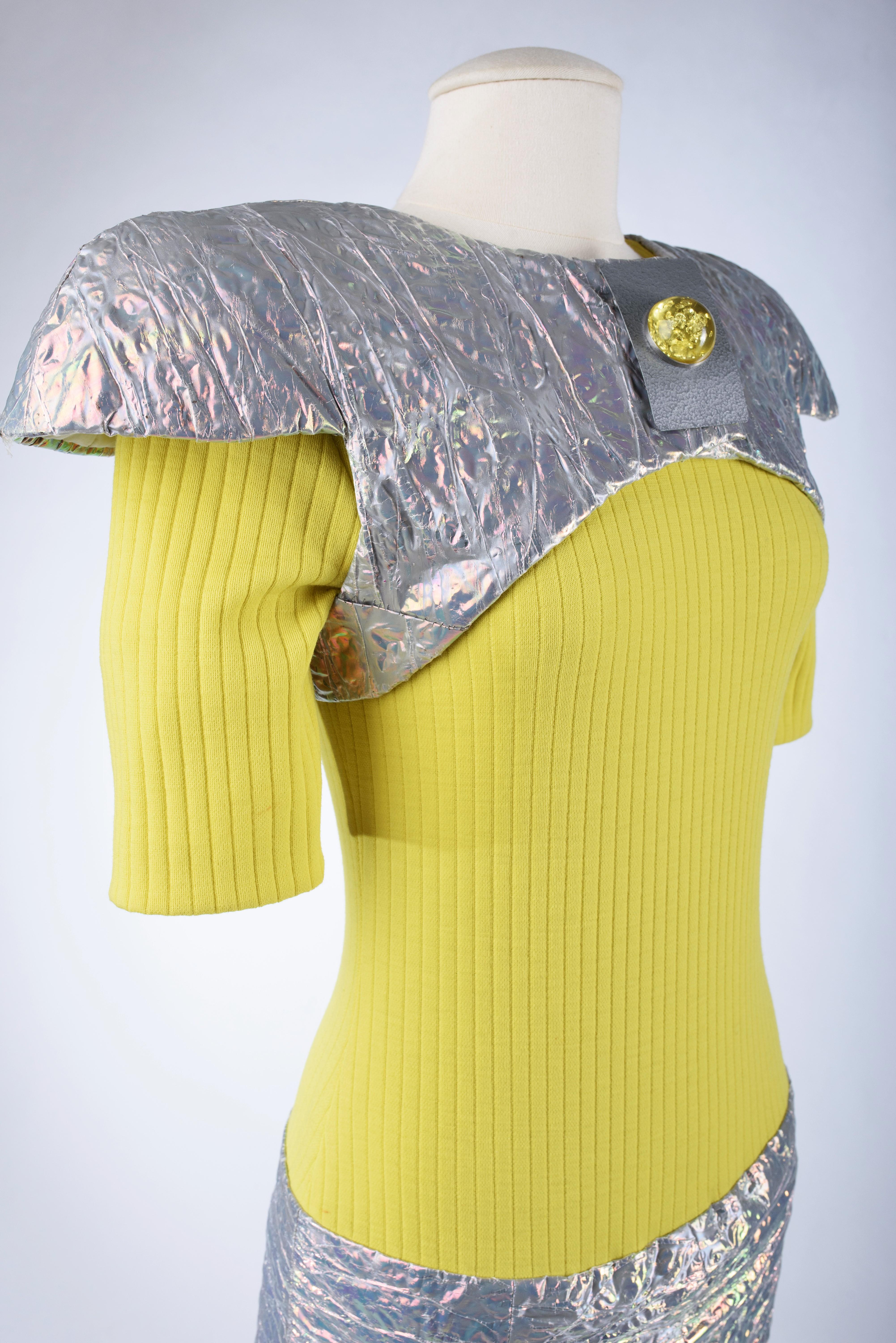 A Paco Rabanne Couture Set in Yellow knitwear and Papier Fou- Spring Summer 1991 For Sale 8