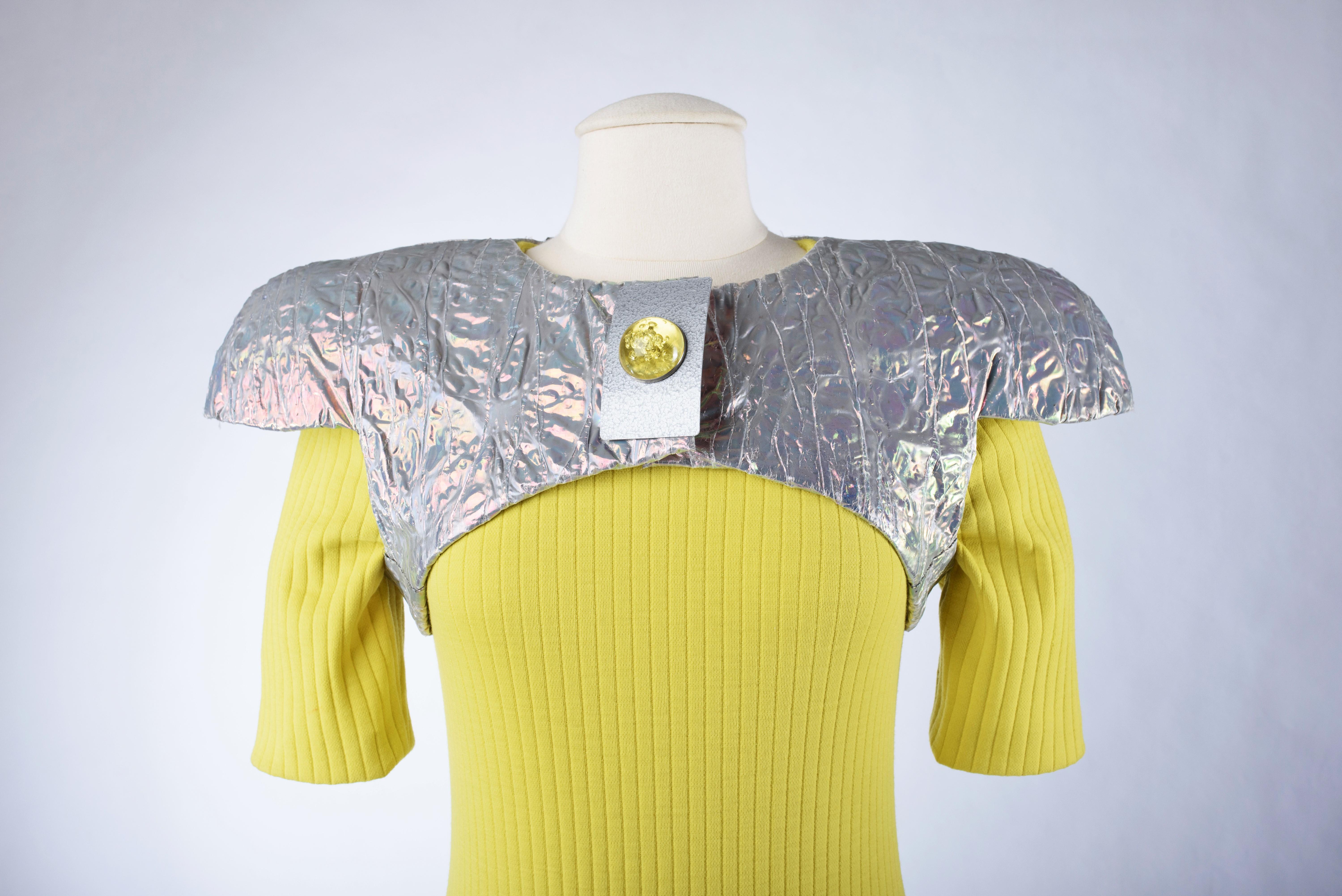 A Paco Rabanne Couture Set in Yellow knitwear and Papier Fou- Spring Summer 1991 For Sale 2