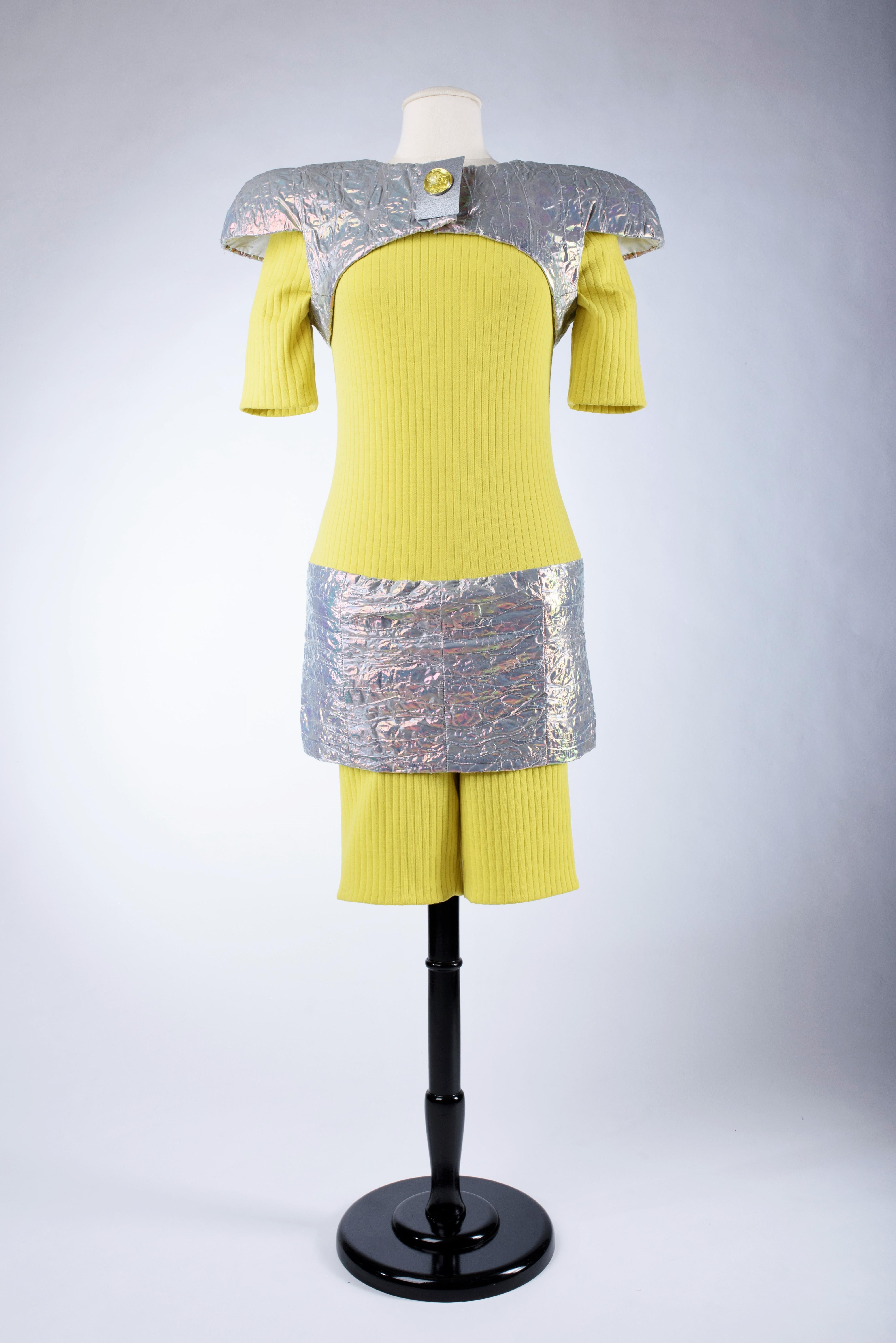 A Paco Rabanne Couture Set in Yellow knitwear and Papier Fou- Spring Summer 1991 For Sale 3