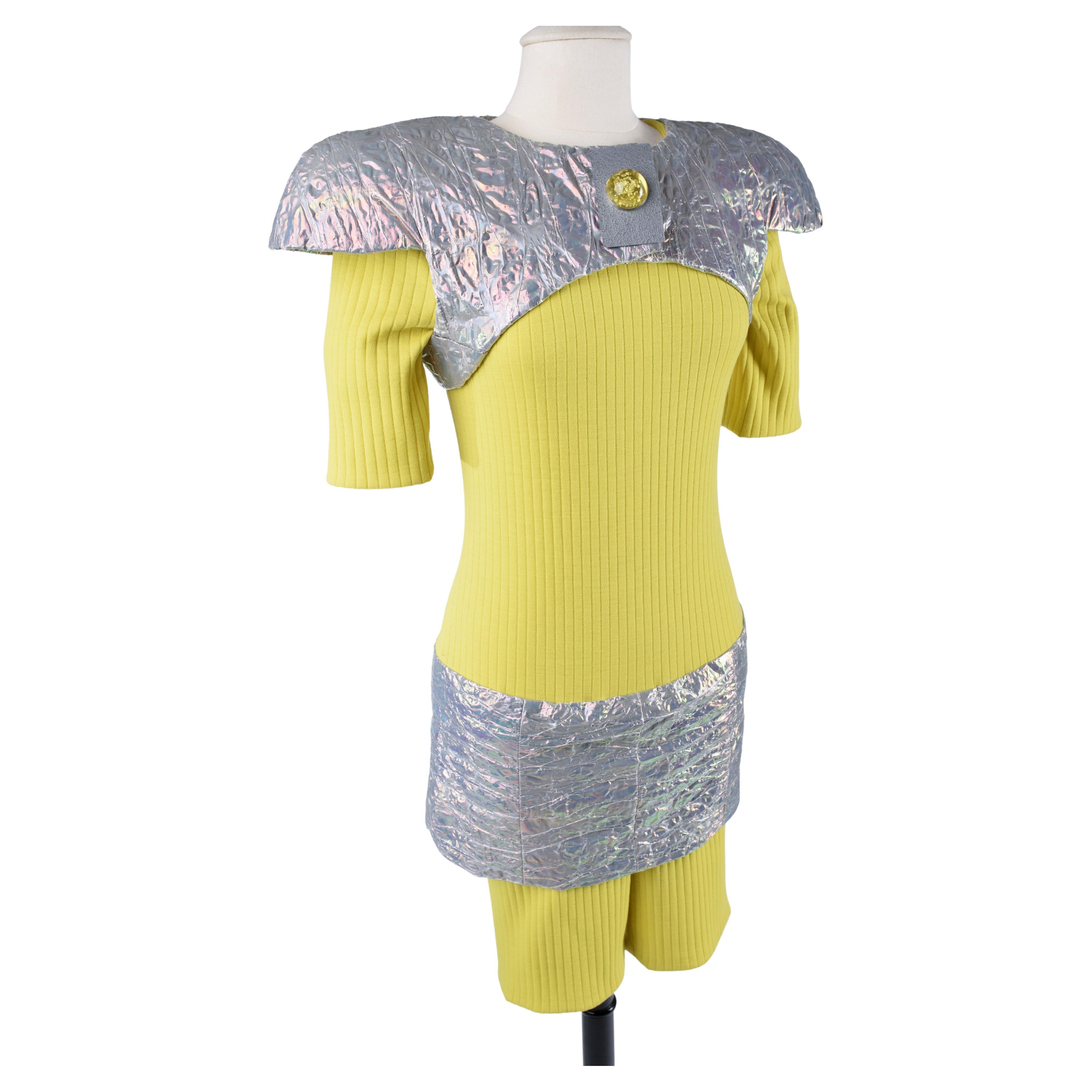 A Paco Rabanne Couture Set in Yellow knitwear and Papier Fou- Spring Summer 1991 For Sale