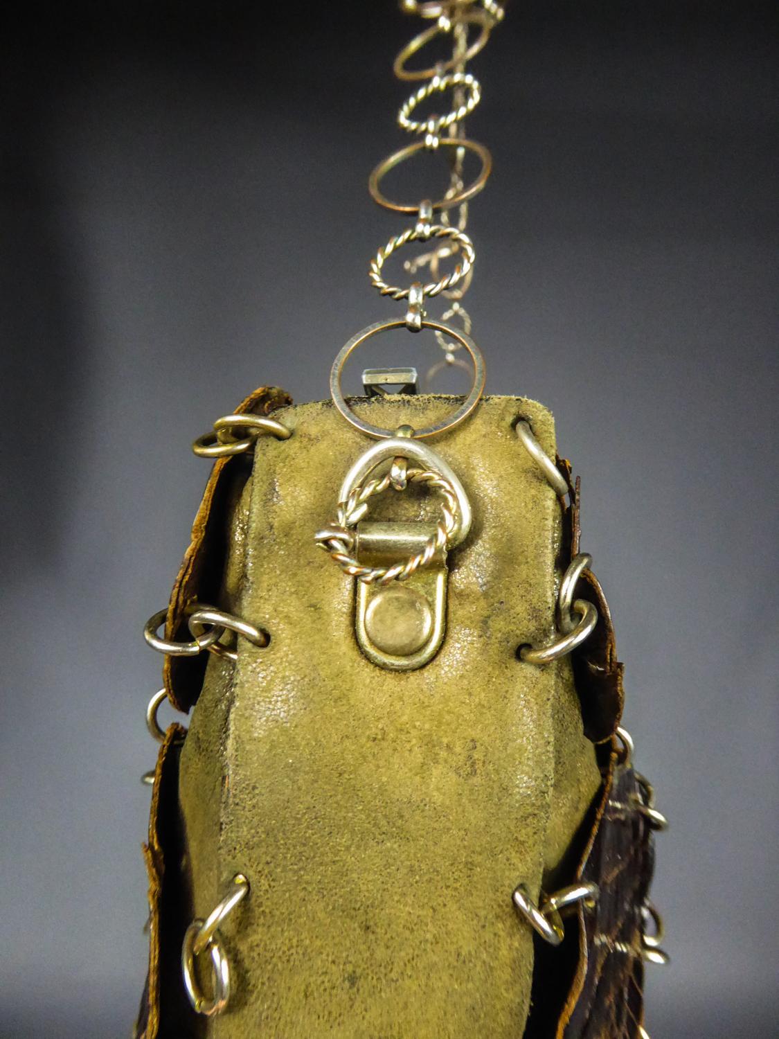 Una pochette da sera di Paco Rabanne in pelle e pad color kaki, circa 1968 in vendita 4