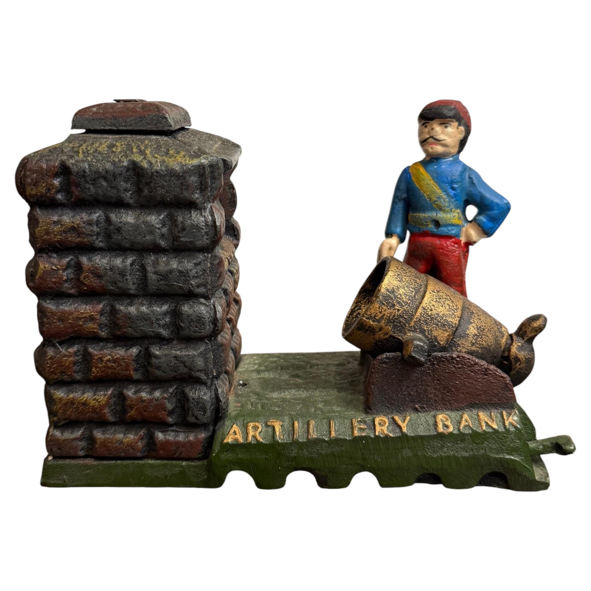 A Painted Cast Iron Artillery Bank Mechanical Bank Money Box, Early 20th Century