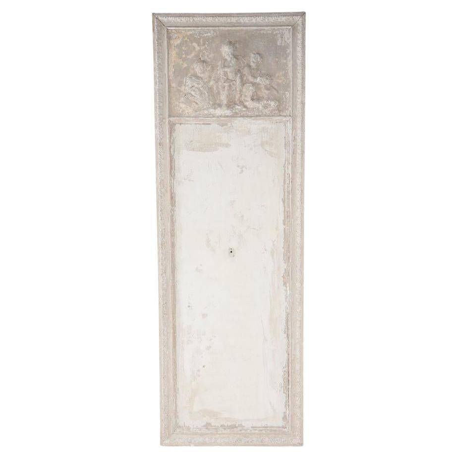 A painted French wall panel with plaster relief having three cherubs circa 1900.