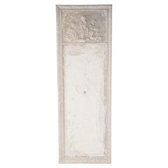 Antique A painted French wall panel with plaster relief having three cherubs circa 1900.