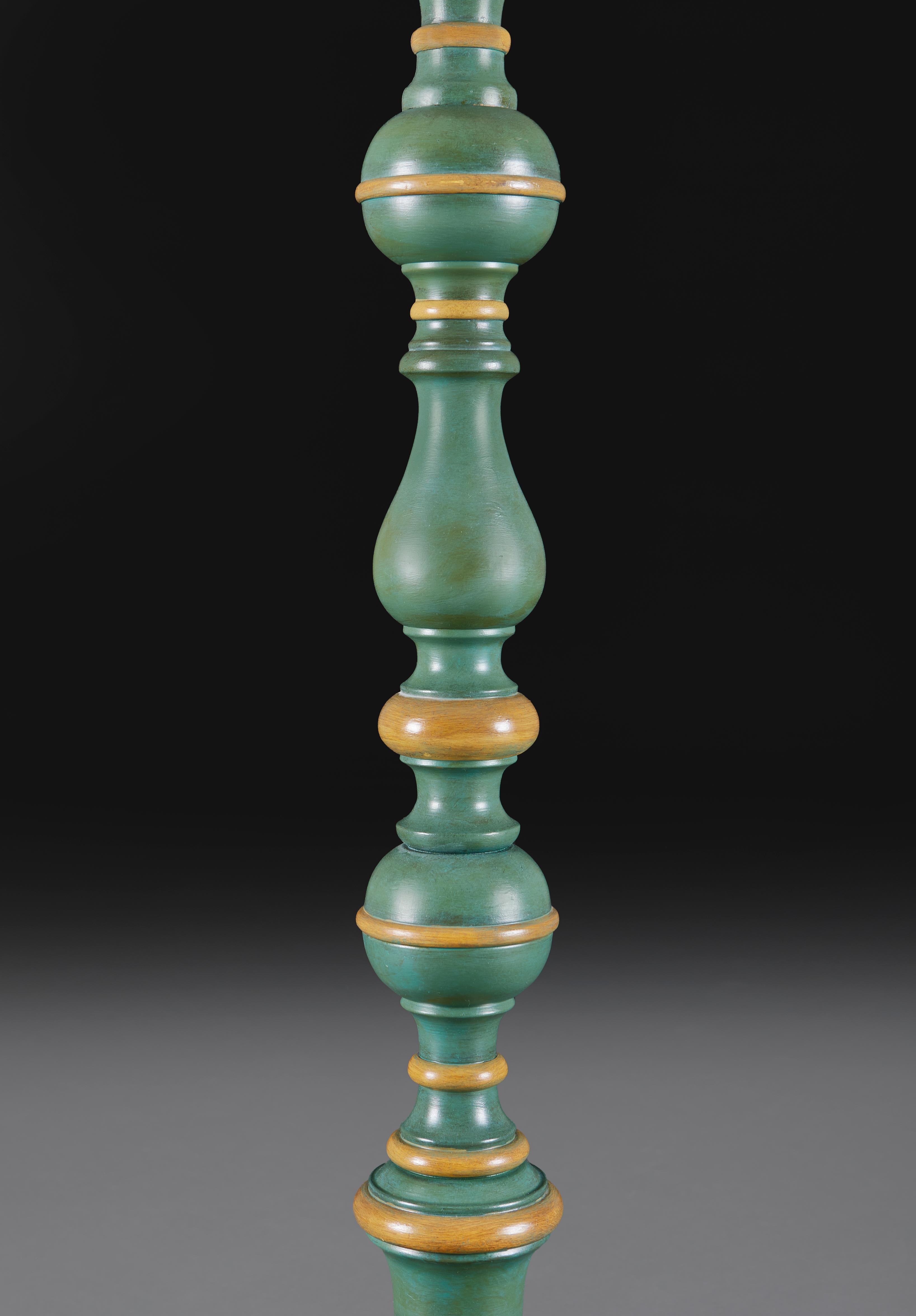 Wood A Painted Italian Blue and Yellow Standard Lamp
