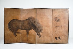 A Painted Japanese Screen in 4 Panels