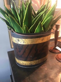 A Painted Metal Tole Bucket with Delicately Curved Handle