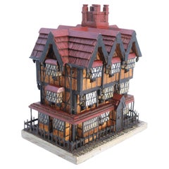 Antique A painted model of a famous English medieval house built from matchsticks C1910