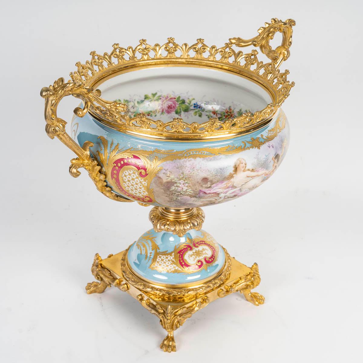 French A Painted Porcelain Centrepiece, Gilt Bronze Mounting, 19th Century For Sale