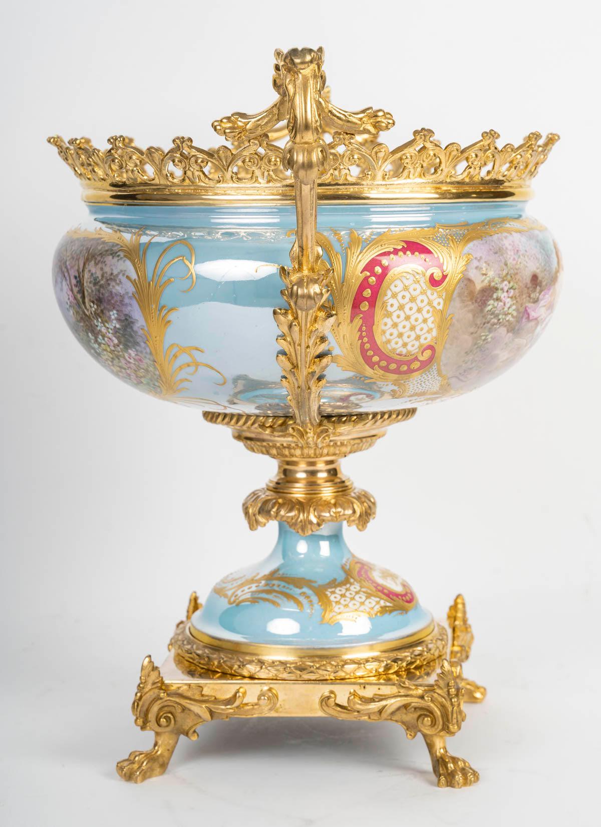 A Painted Porcelain Centrepiece, Gilt Bronze Mounting, 19th Century For Sale 1