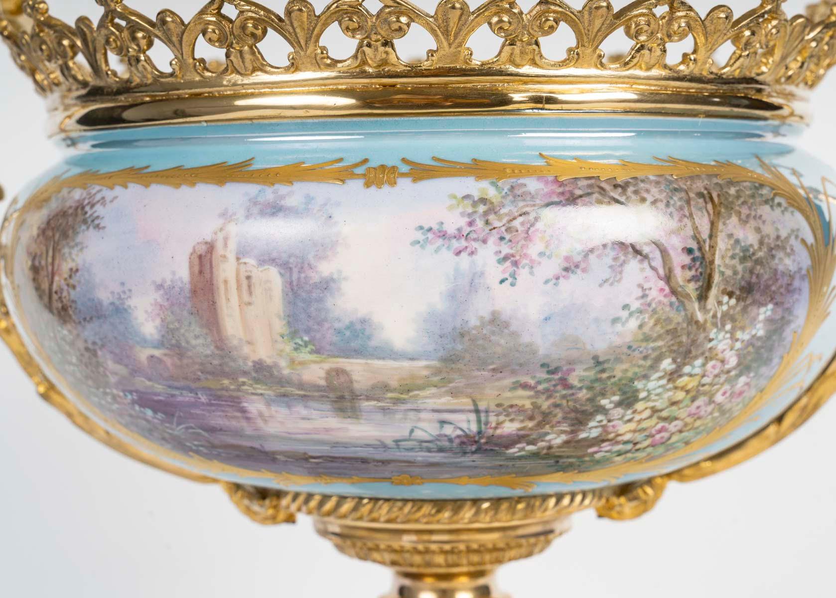 A Painted Porcelain Centrepiece, Gilt Bronze Mounting, 19th Century For Sale 3