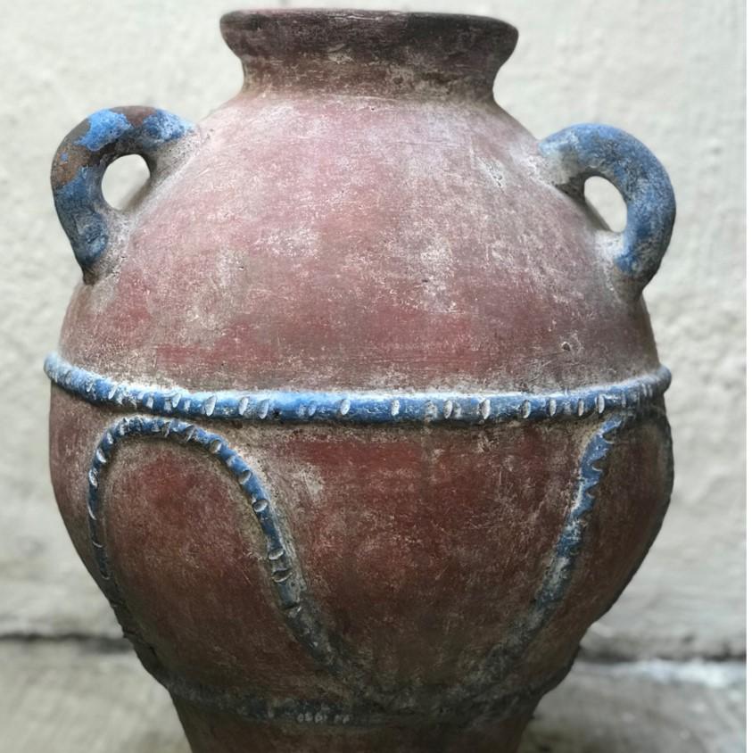 Doroteo is a hand-painted terra-cotta vessel with delicate blue painted decorative accents which complement the terracotta naturally warm and ruddy hue.

Discovered at an abandoned potters studio in the Jalisco region of Mexico.

Doroteo
Mexico,