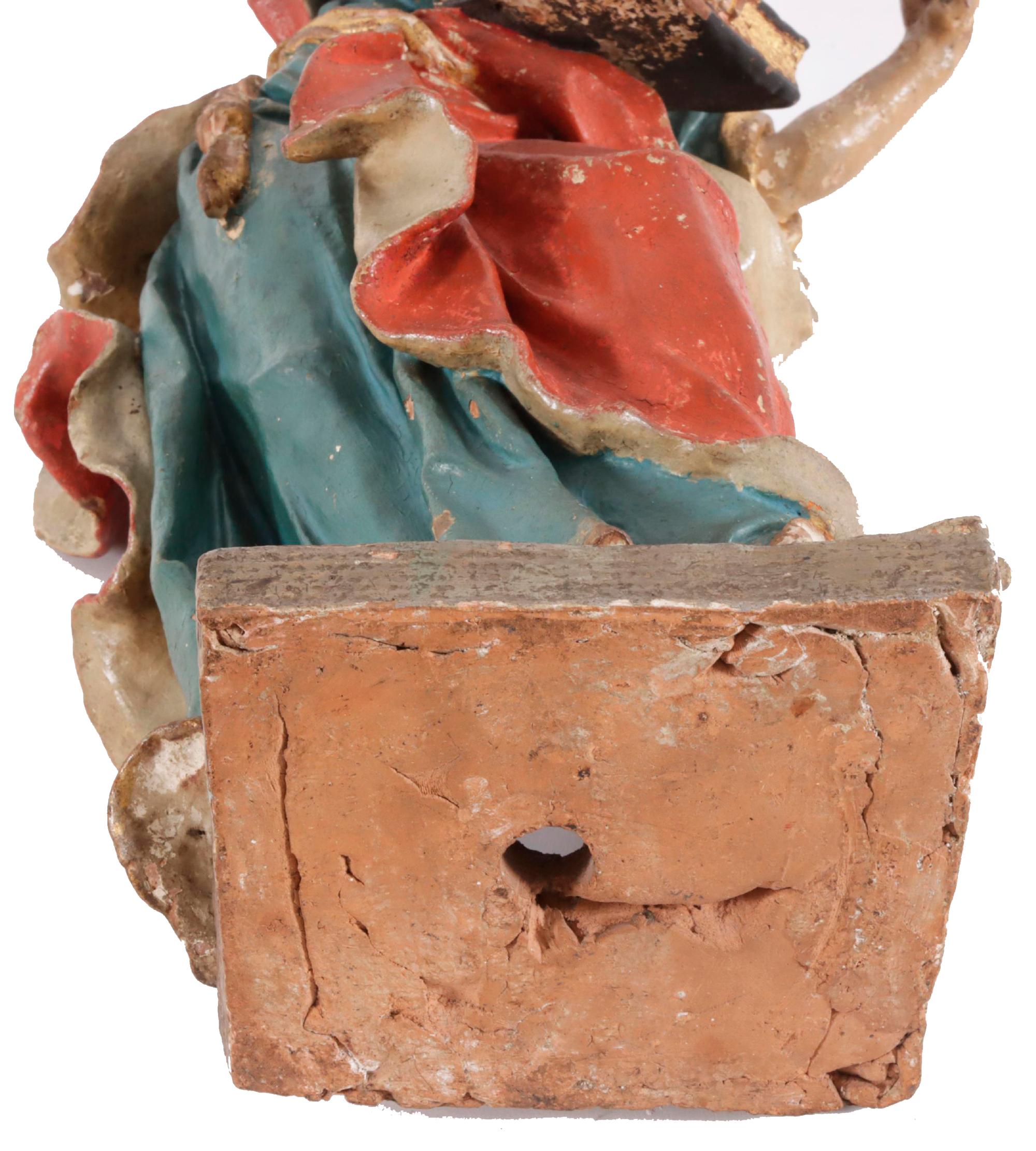 Spanish Painted Terracotta Sculpture Portraying the Apostle Saint Paul, 18th Century
