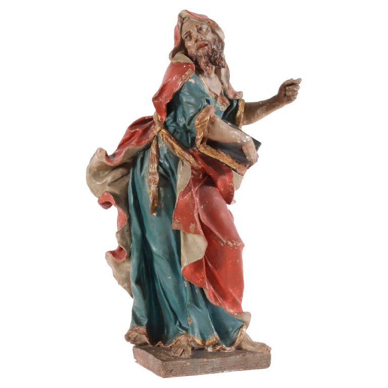 Painted Terracotta Sculpture Portraying the Apostle Saint Paul, 18th Century For Sale