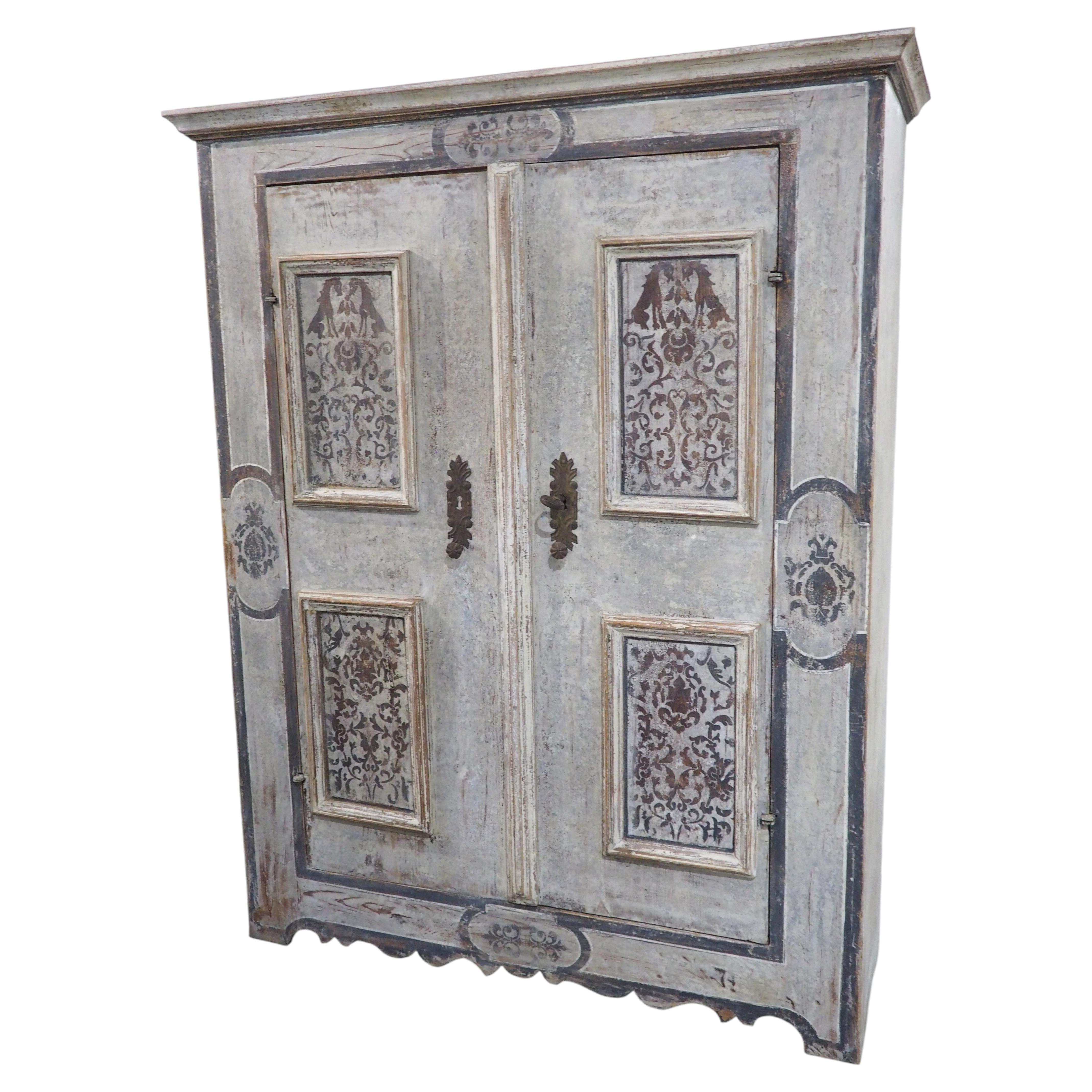 A Painted Two-Door Cabinet from Southern Germany, Circa 1700s, Height- 67 Inches For Sale