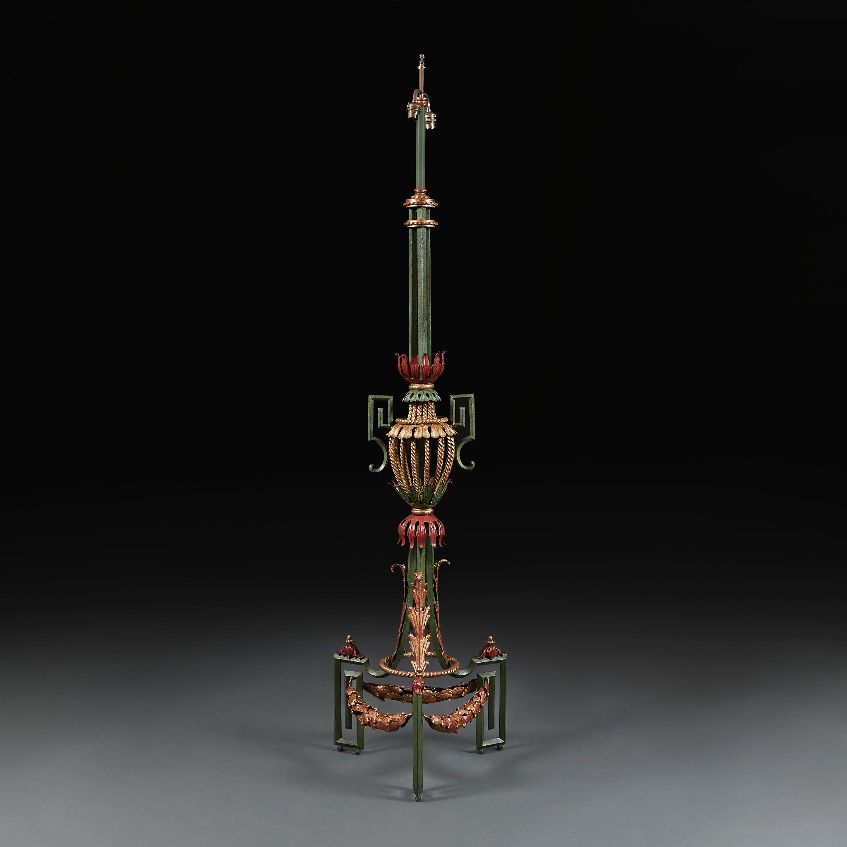 French A Painted Wrought Iron Lamp After Gilbert Poillerat