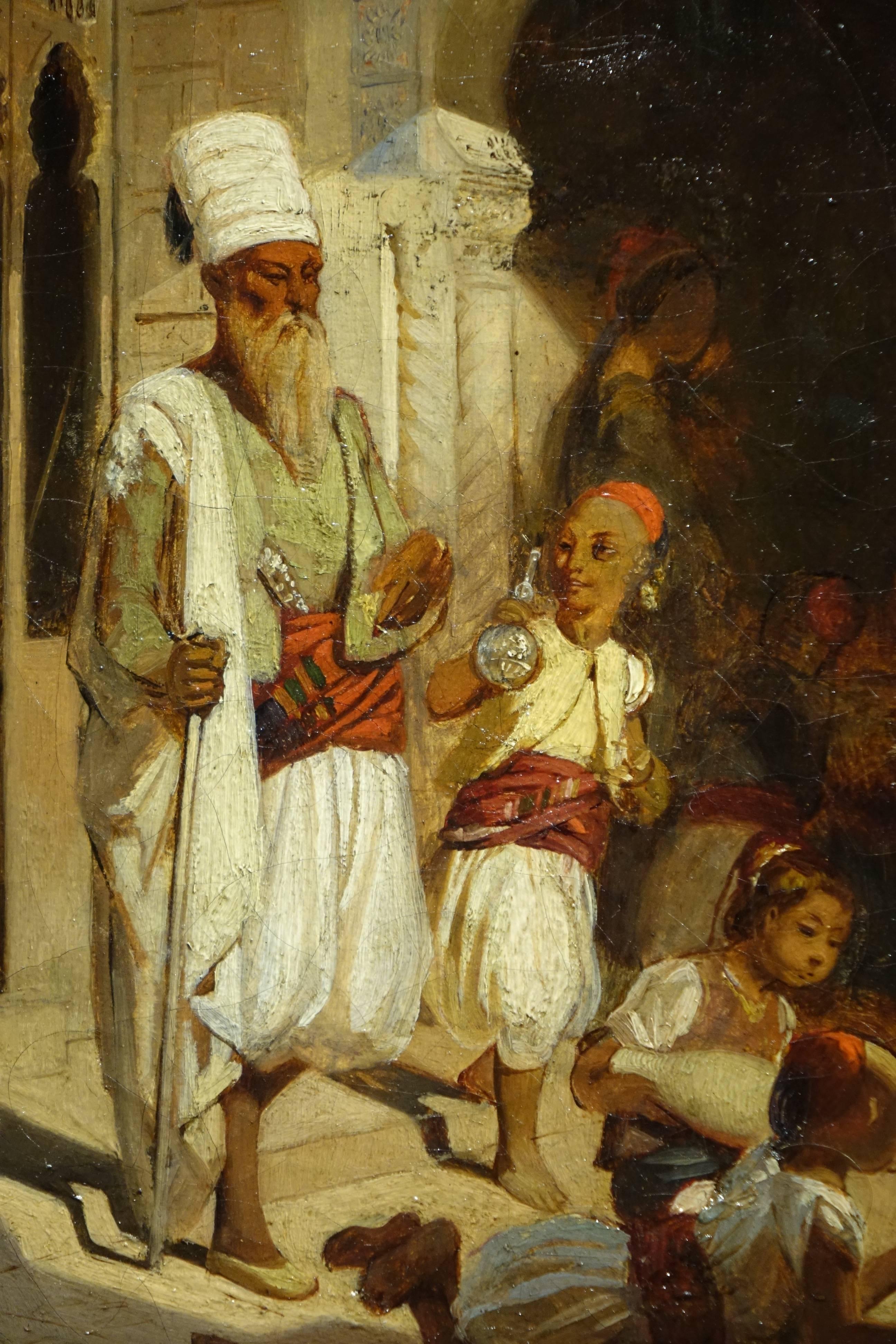  A painting depicting a Street Scene in a Souk ,Istanbul or Cairo,oil on canvas,  19th century  French  Orientalist School
Formerly attributed to Eugene Fromentin, 1820-1876.