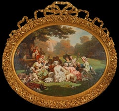 Un tableau intitulé « Fête galante dans un parc » de J.-A. Duval Le Camus, France, vers 1850