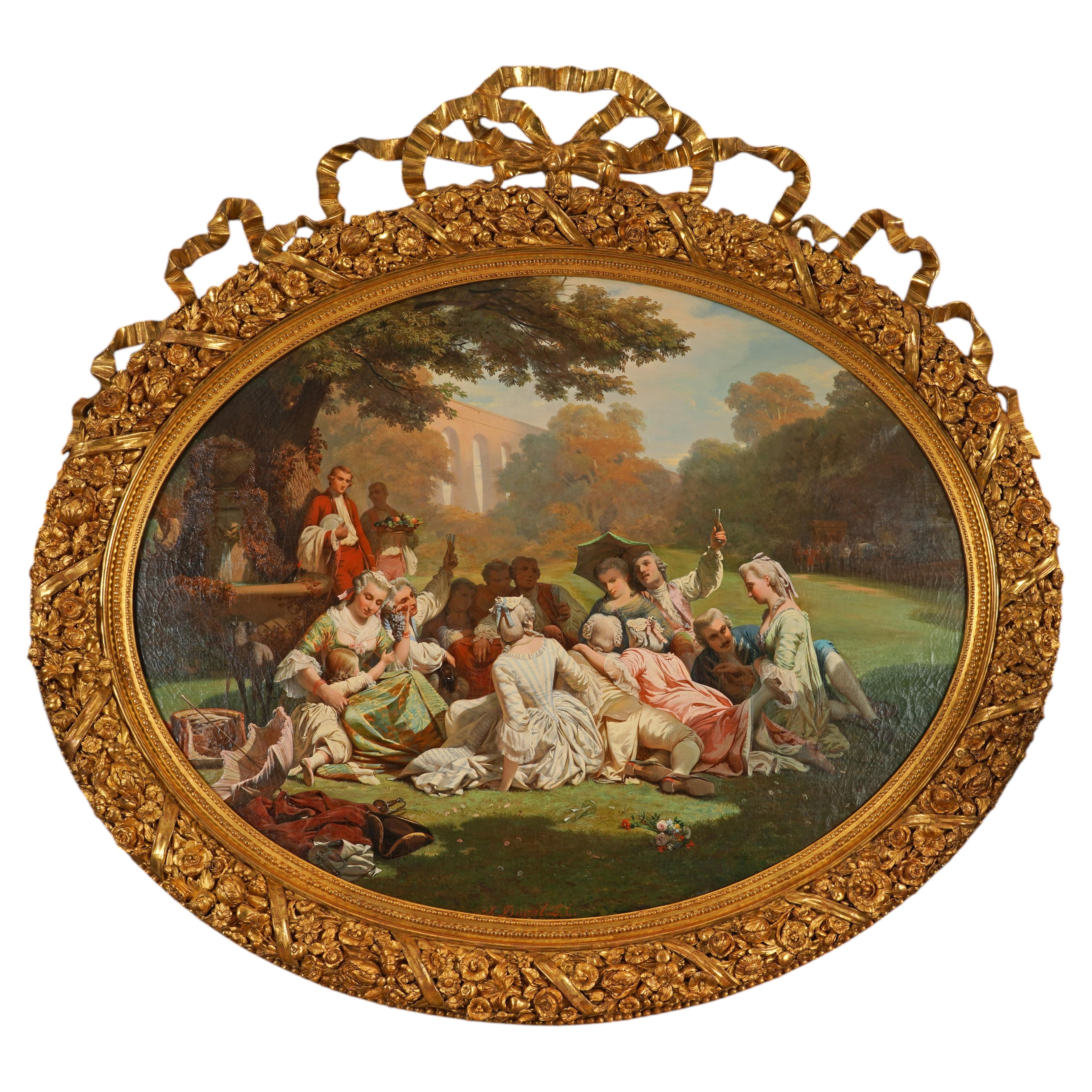 A Painting "Fête Galante in a park" by J.-A. Duval Le Camus, France, circa 1850