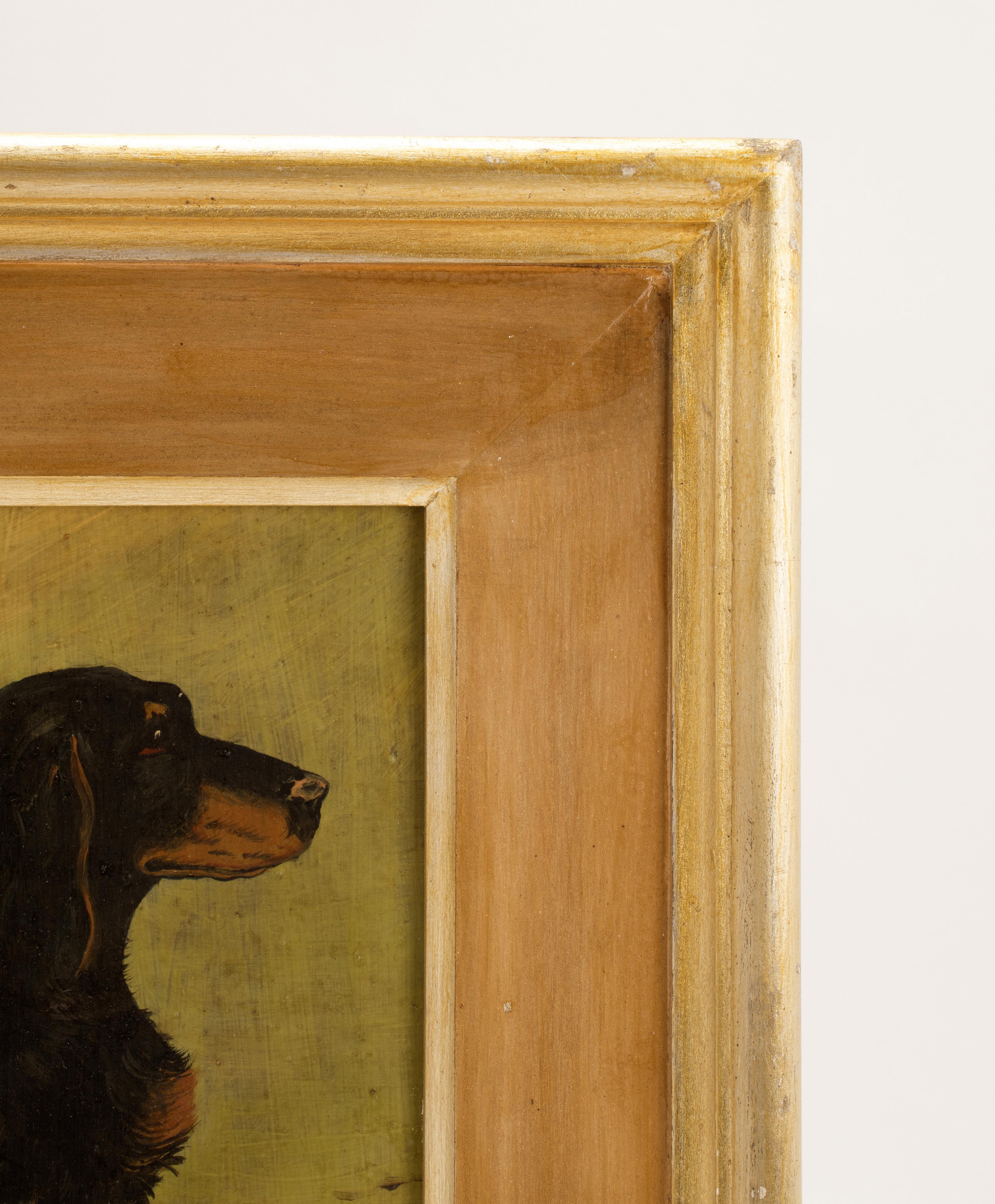 British Painting Oil on Wood Depicting a Dachshund Dog, England, 1920