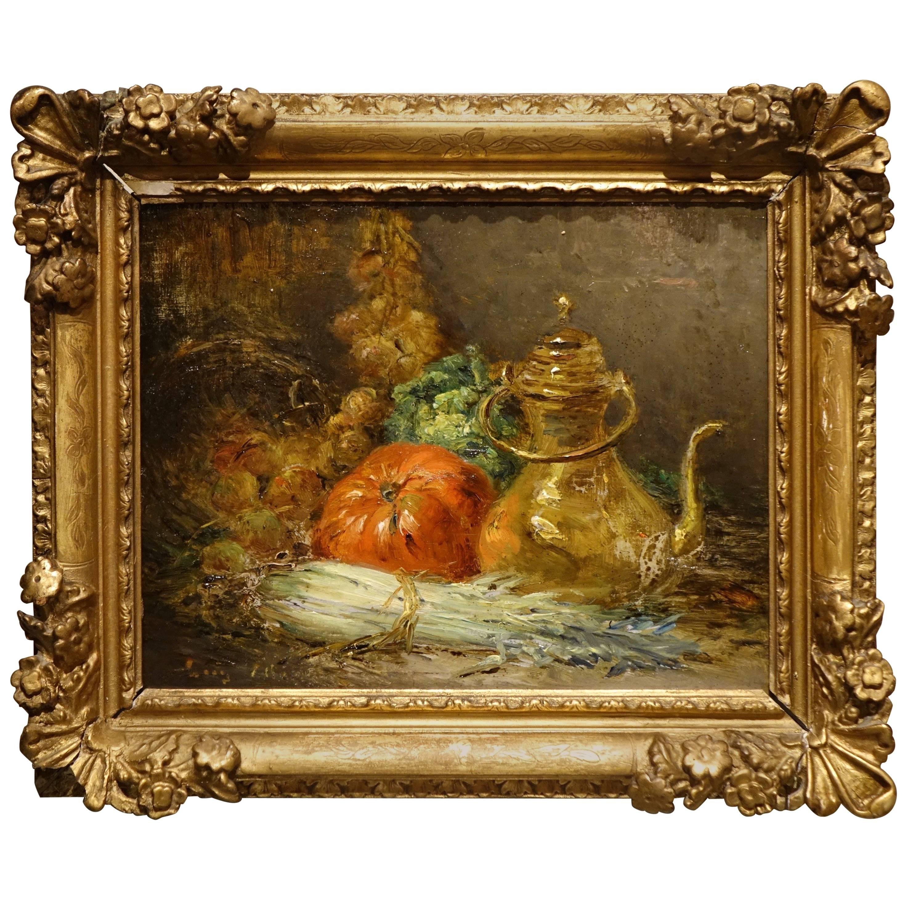  A painting "Still Life With Vegetables" oil on wood,  French School, circa 1880