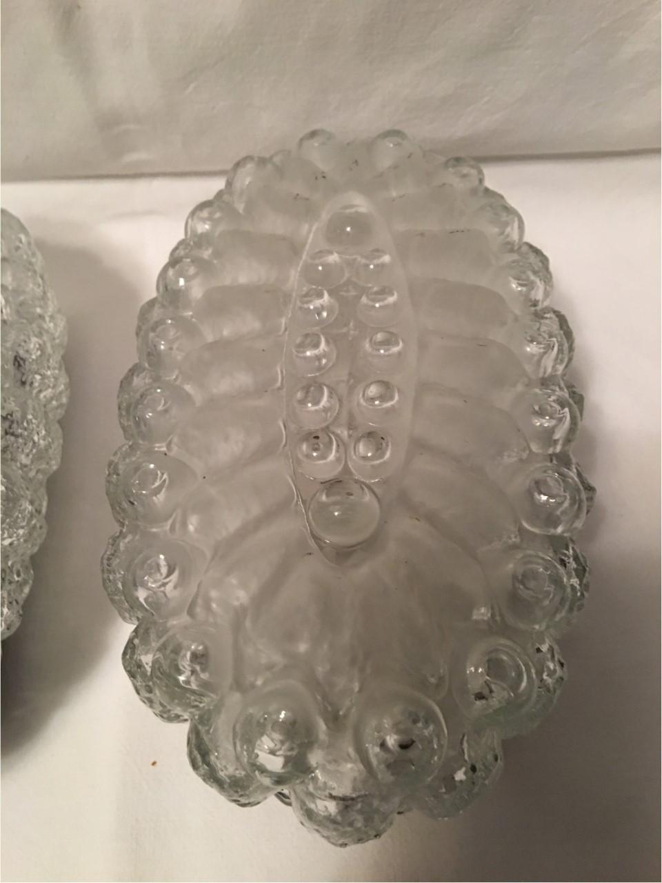 Pair 1960s Oval Ice Glass with Bubble Sconces from Germany In Good Condition For Sale In Frisco, TX