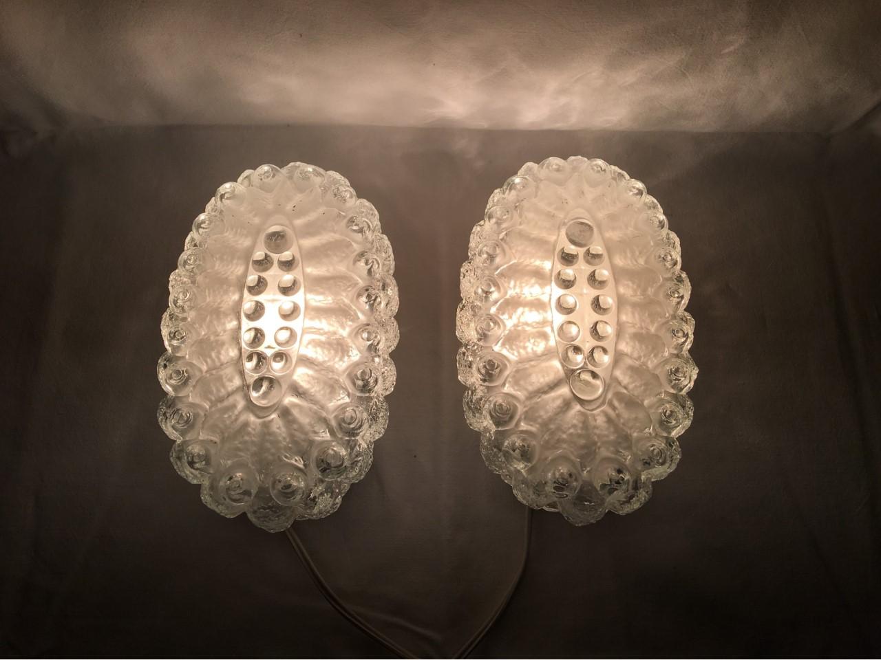 Pair 1960s Oval Ice Glass with Bubble Sconces from Germany For Sale 2