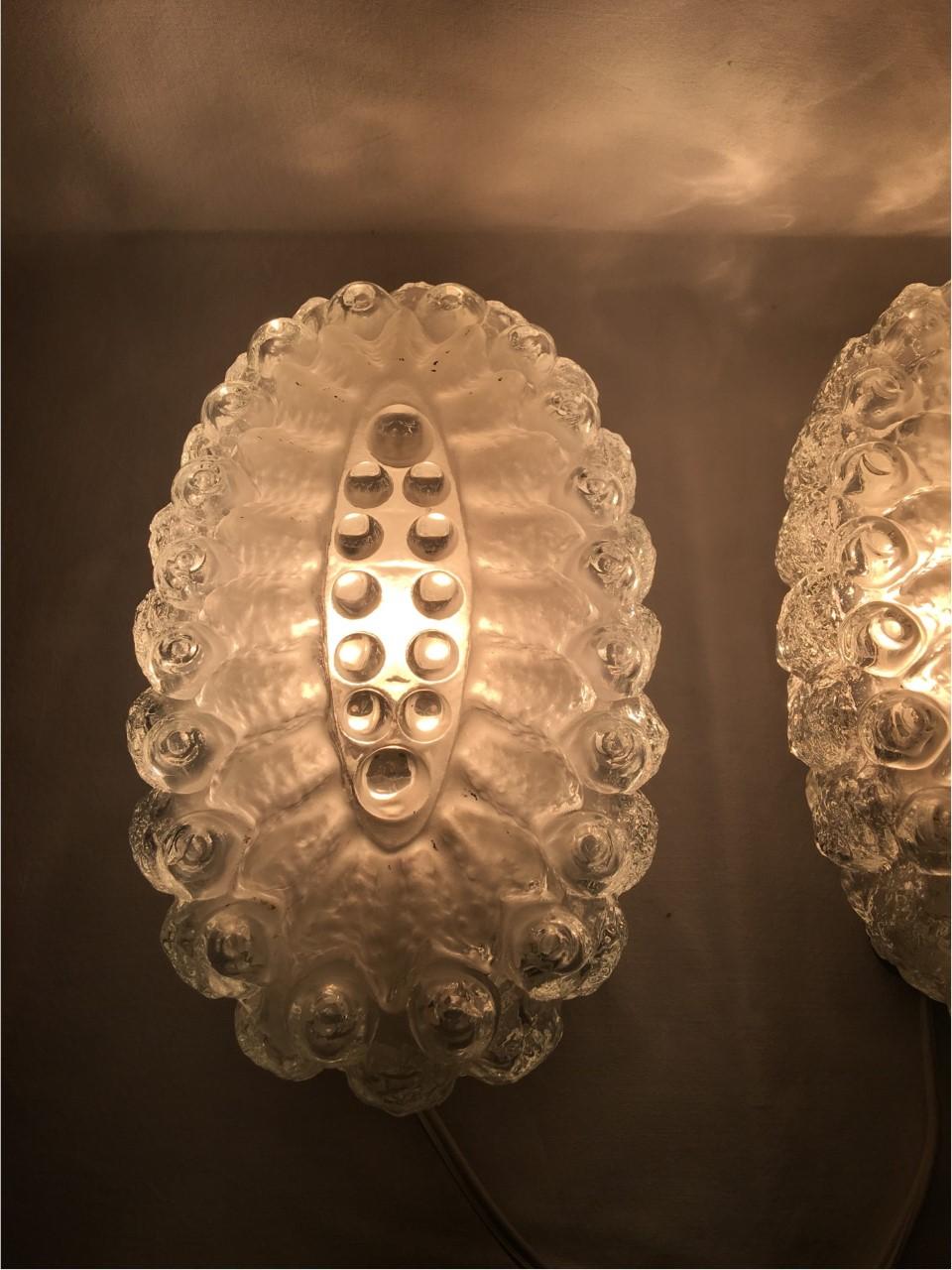 Pair 1960s Oval Ice Glass with Bubble Sconces from Germany For Sale 3