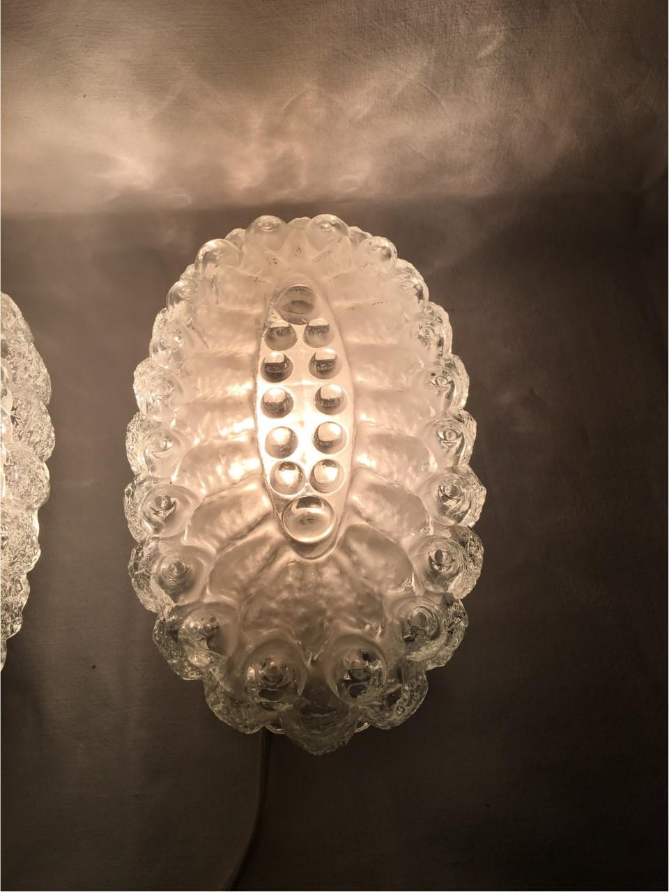 Pair 1960s Oval Ice Glass with Bubble Sconces from Germany For Sale 4