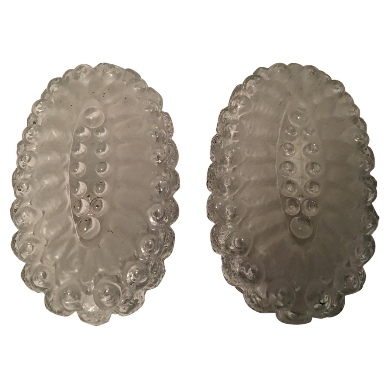 Pair 1960s Oval Ice Glass with Bubble Sconces from Germany For Sale
