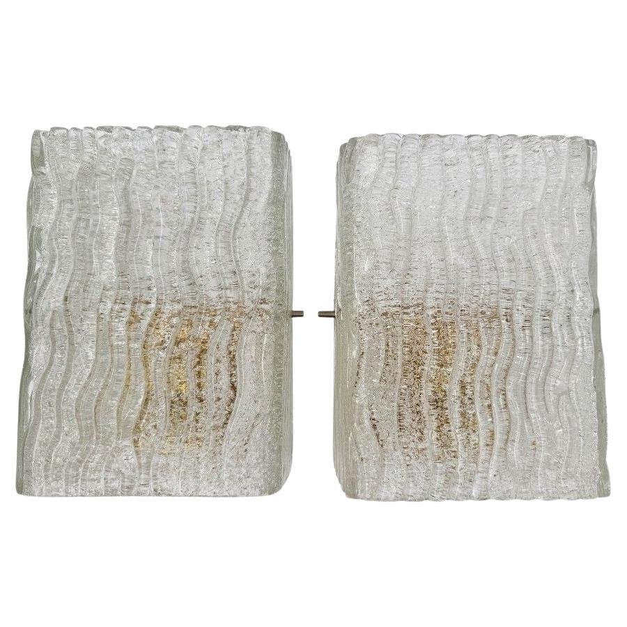 A pair 1970s "Ice glass" Murano wall sconces by lighting company RZB Leuchten For Sale