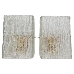 Vintage A pair 1970s "Ice glass" Murano wall sconces by lighting company RZB Leuchten