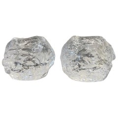 A pair 1970s Vintage Ann Warff Kosta Boda Snowball Votive Candle Holders