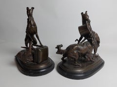 Pair 19th Century Bronze Dog Sculptures of ‘Playful Pets’ by Leblanc Freres