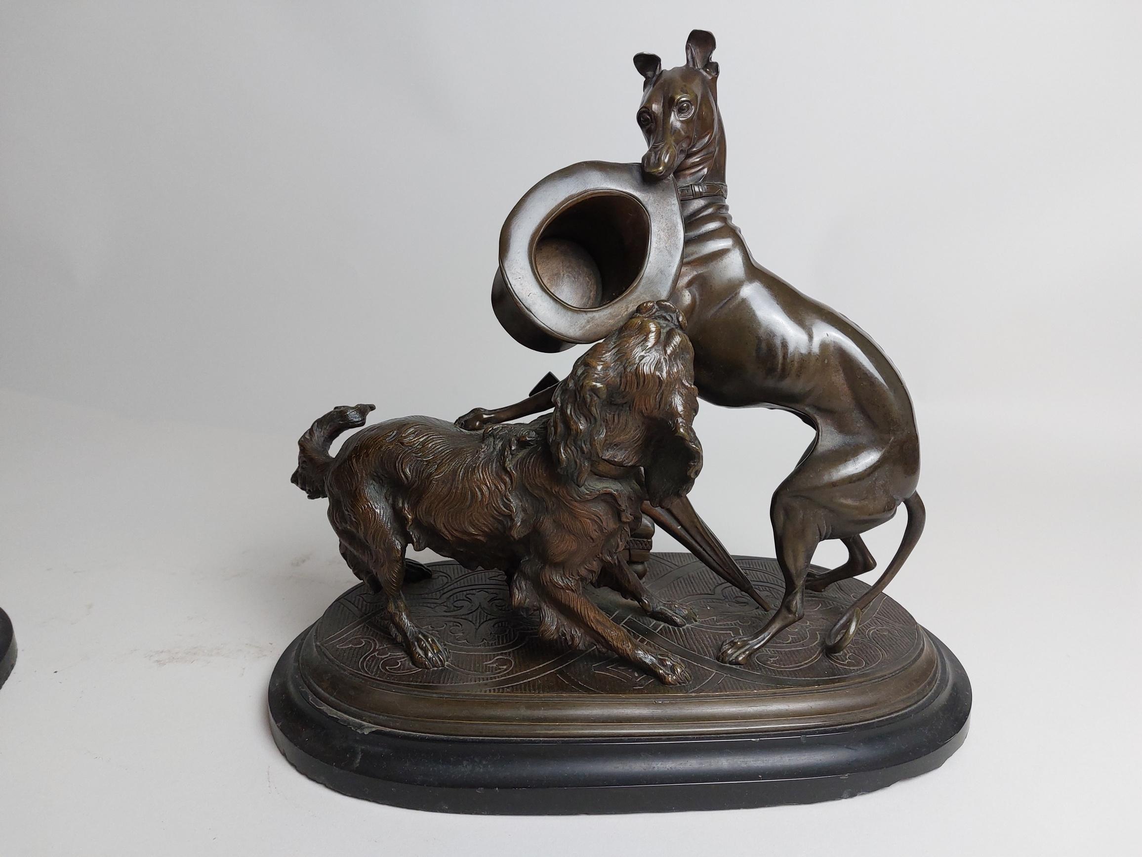 Victorian Pair 19th Century Bronze Dog Sculptures of ‘Playful Pets’ by Leblanc Freres For Sale