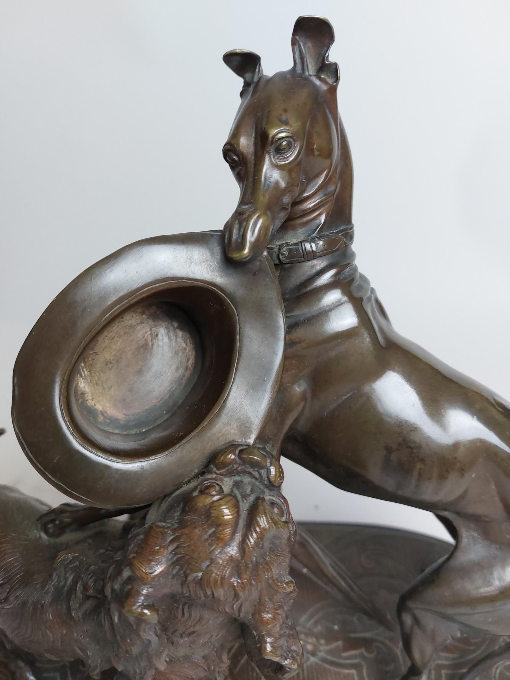 Cast Pair 19th Century Bronze Dog Sculptures of ‘Playful Pets’ by Leblanc Freres For Sale